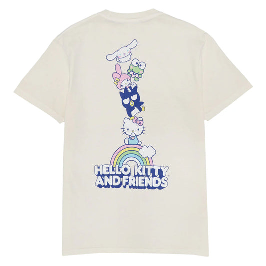 Beige t-shirt with Hello Kitty and friends graphic on a white background