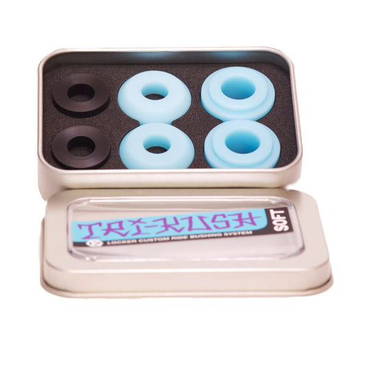 Set of skateboard bearings in a metal case with visible brand name.