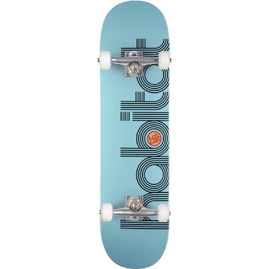 Light blue skateboard with black geometric design on a white background