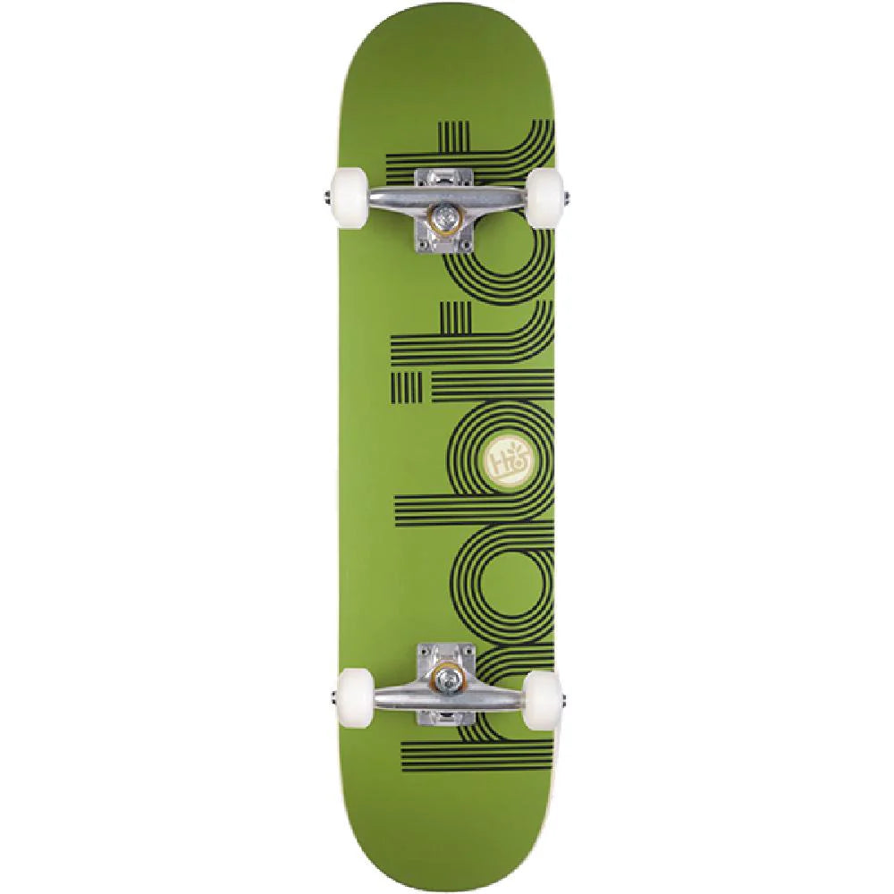 Green skateboard with black pattern on a white background
