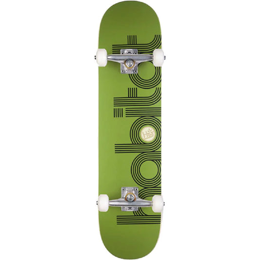 Green skateboard with black pattern on a white background