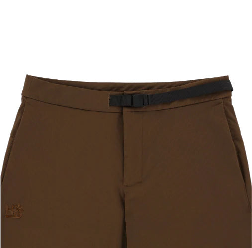 Brown pants with a black belt on a white background