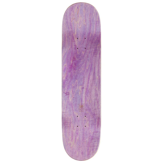 Purple and gold skateboard deck on a white background