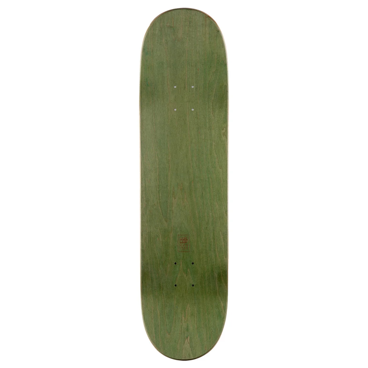 A green wooden skateboard deck shown vertically against a plain white background.