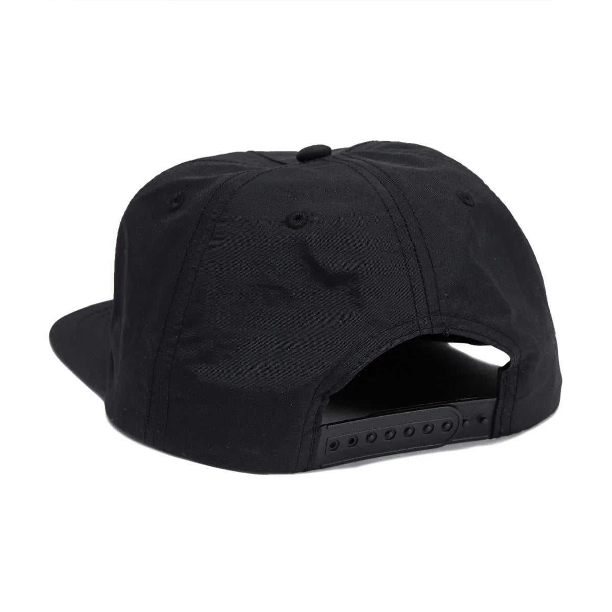 Black cap with adjustable strap on a white background