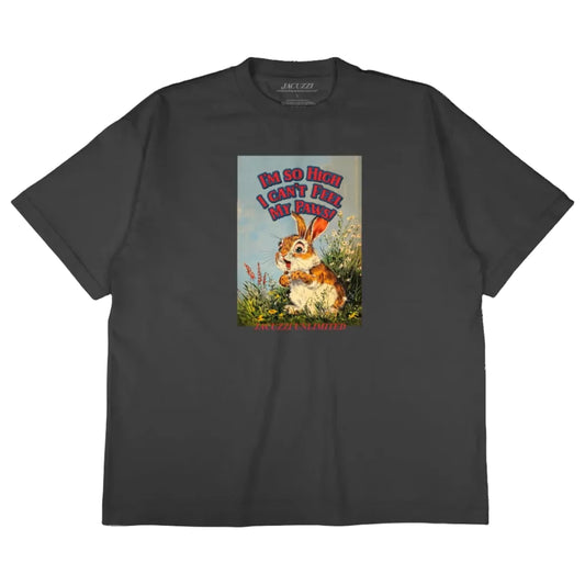 Black t-shirt with a graphic of a dog and text on a white background