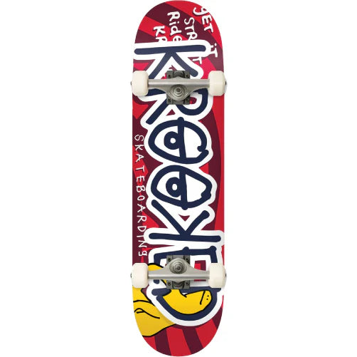 Skateboard with a red and white design on a white background