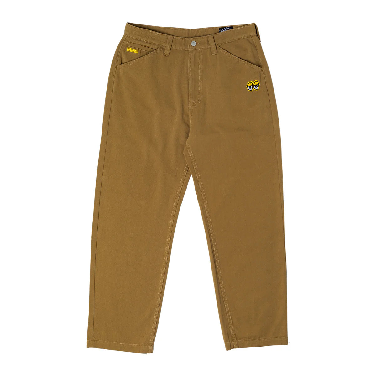 Brown pants with a logo on a white background
