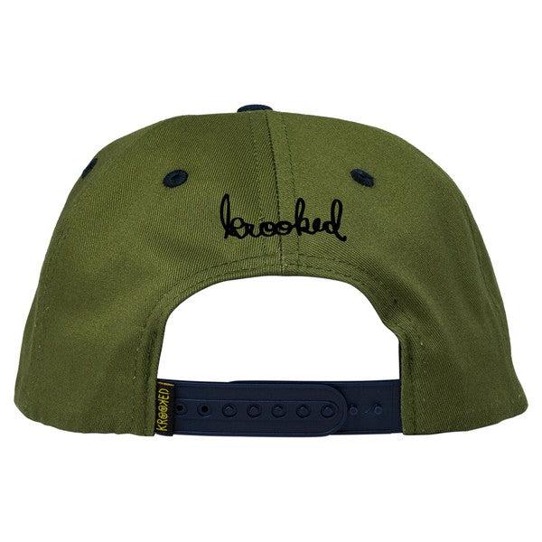Green cap with 'crooked' logo on a white background