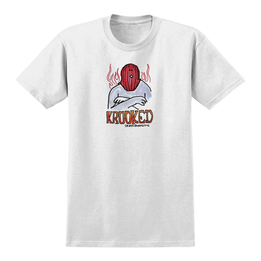 White t-shirt with a graphic design and 'Krooked' branding on a white background