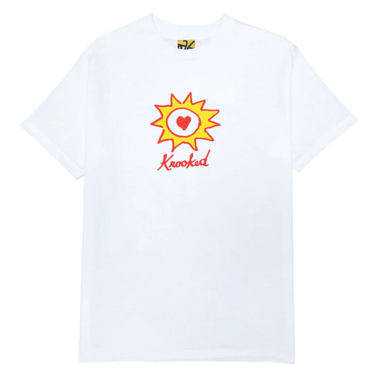White t-shirt with a colorful graphic and 'Krooked' branding on a white background