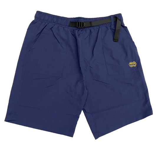 Blue shorts with a logo on a white background