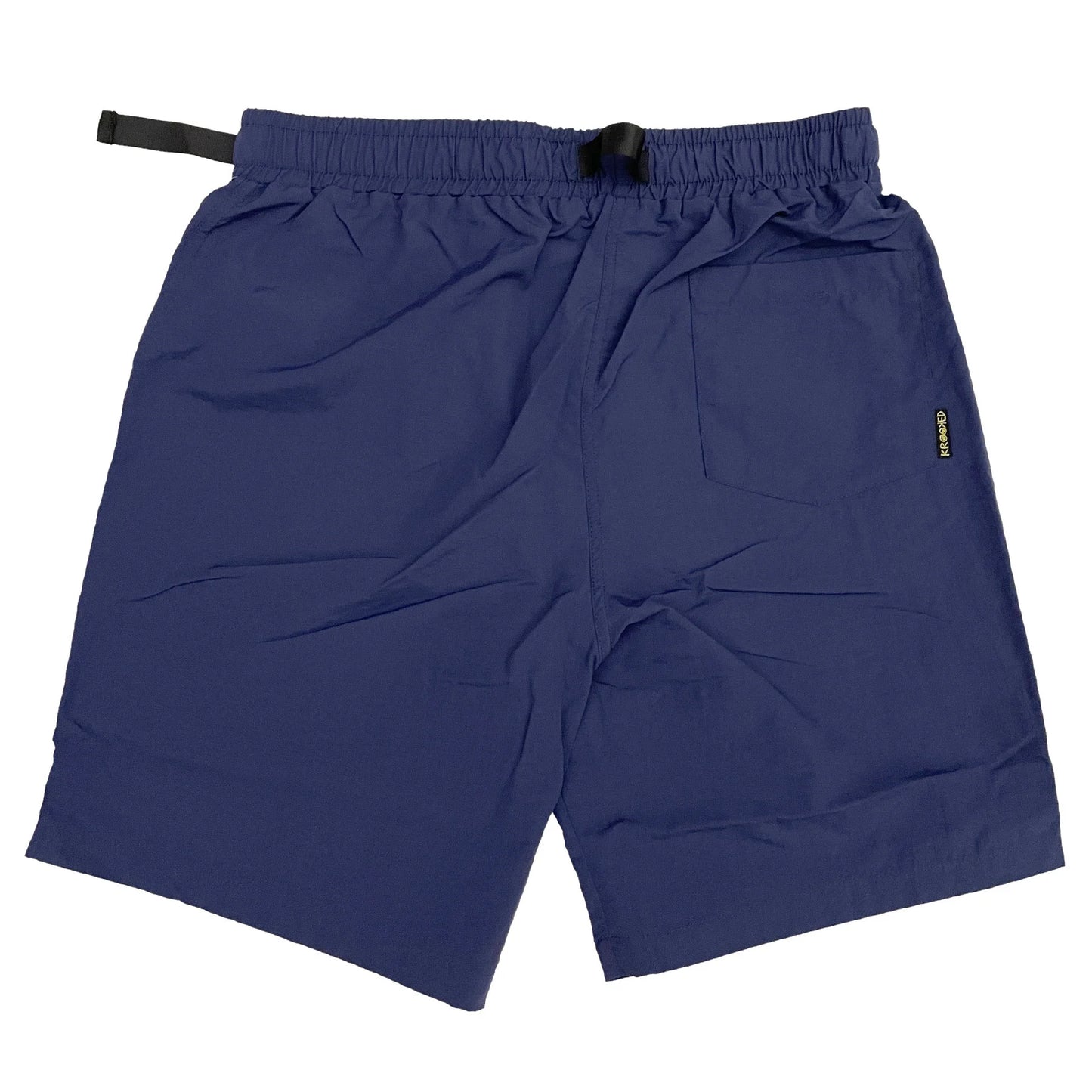 Blue shorts with a brand logo on a white background