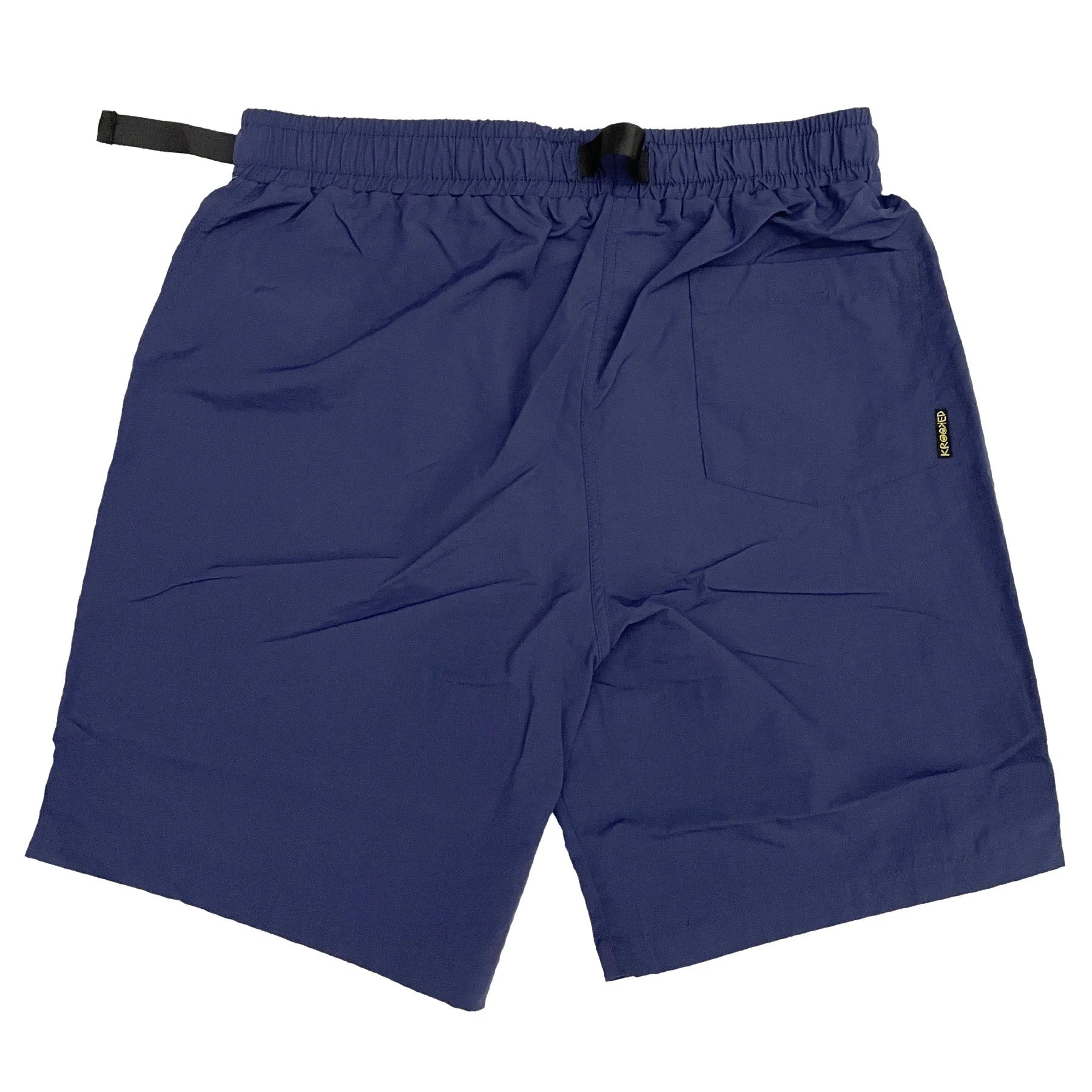 Blue shorts with a brand logo on a white background