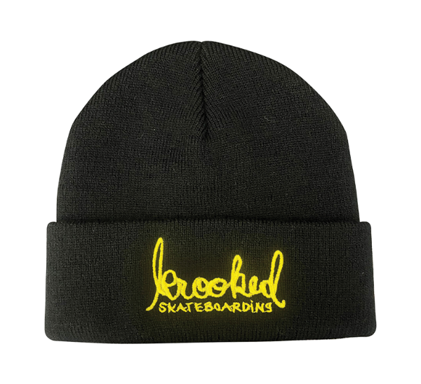 Krooked Skript Cuff Beanie Black Yellow
