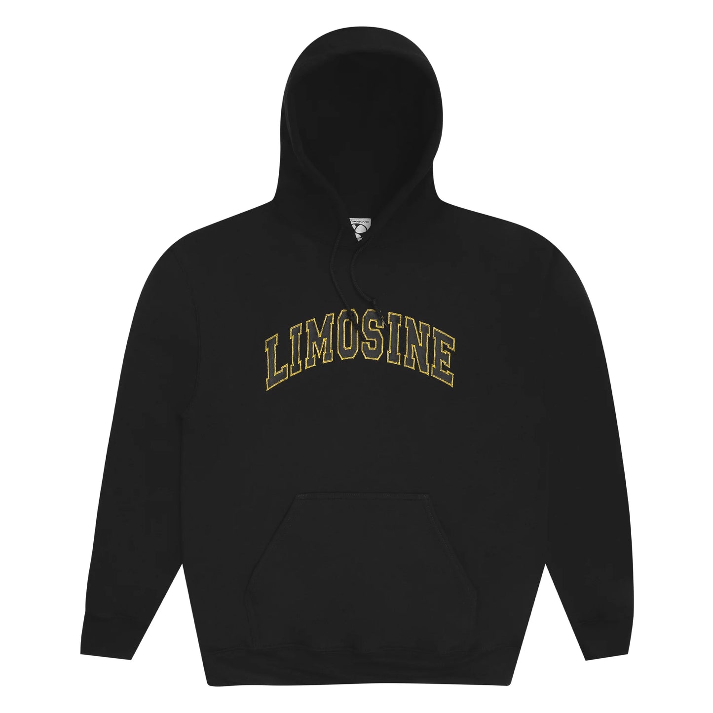 Black hoodie with 'Limosine' text on a white background