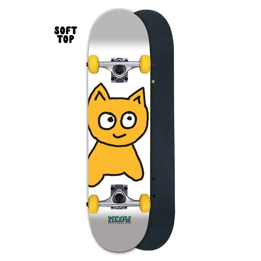 Skateboard with a cartoon cat design on a white background