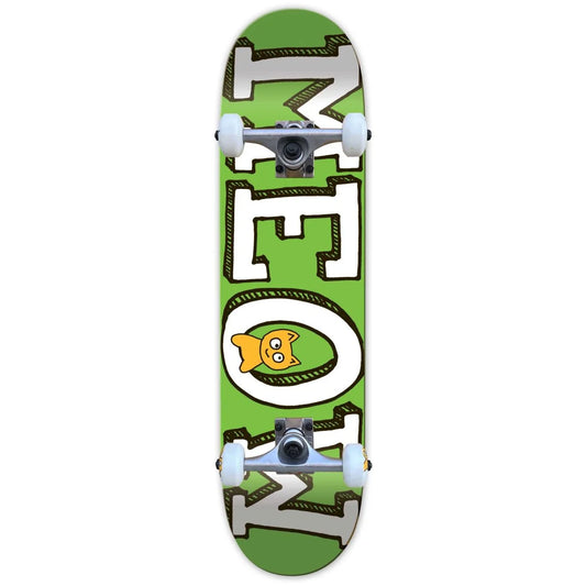 Green skateboard with a logo on a white background