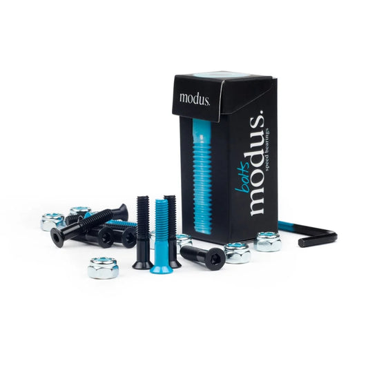 Modus skateboard hardware set with packaging on a white background