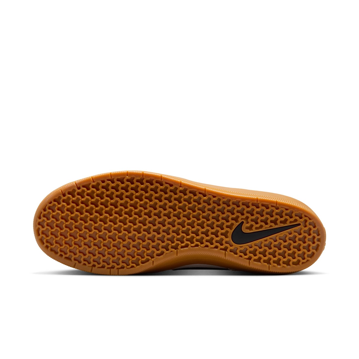 Sole of a shoe with a visible brand logo on a white background
