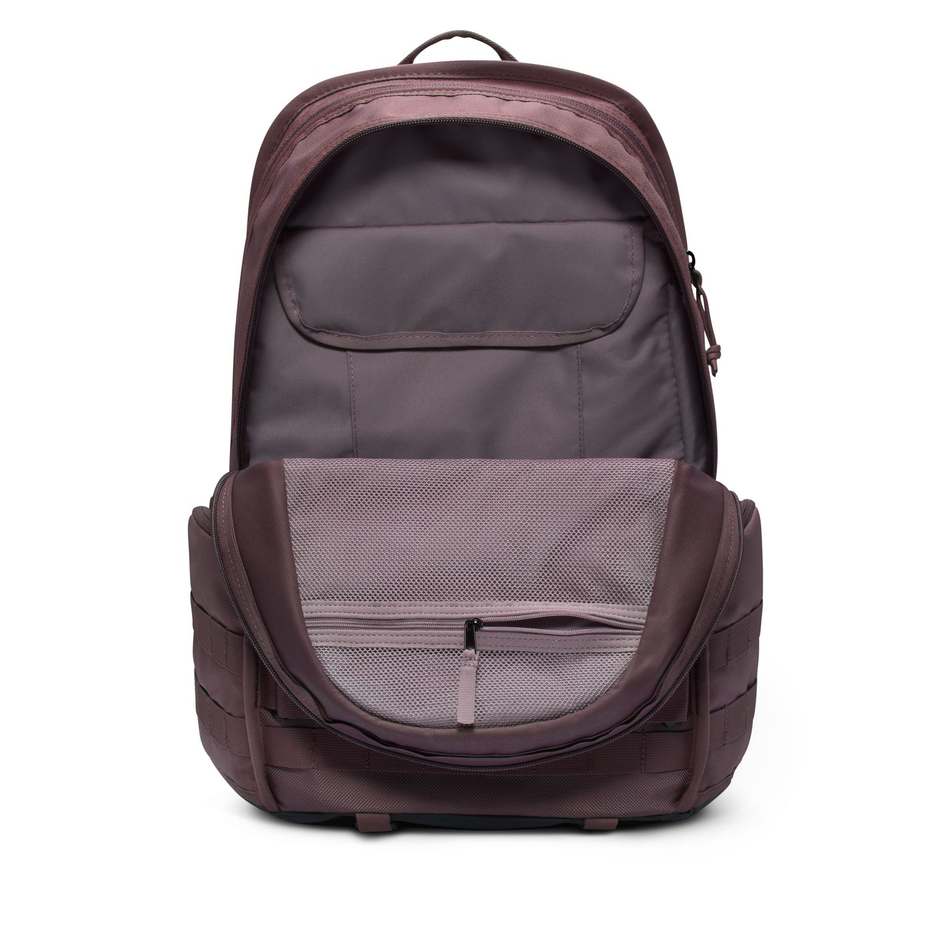 Purple backpack on a white background
