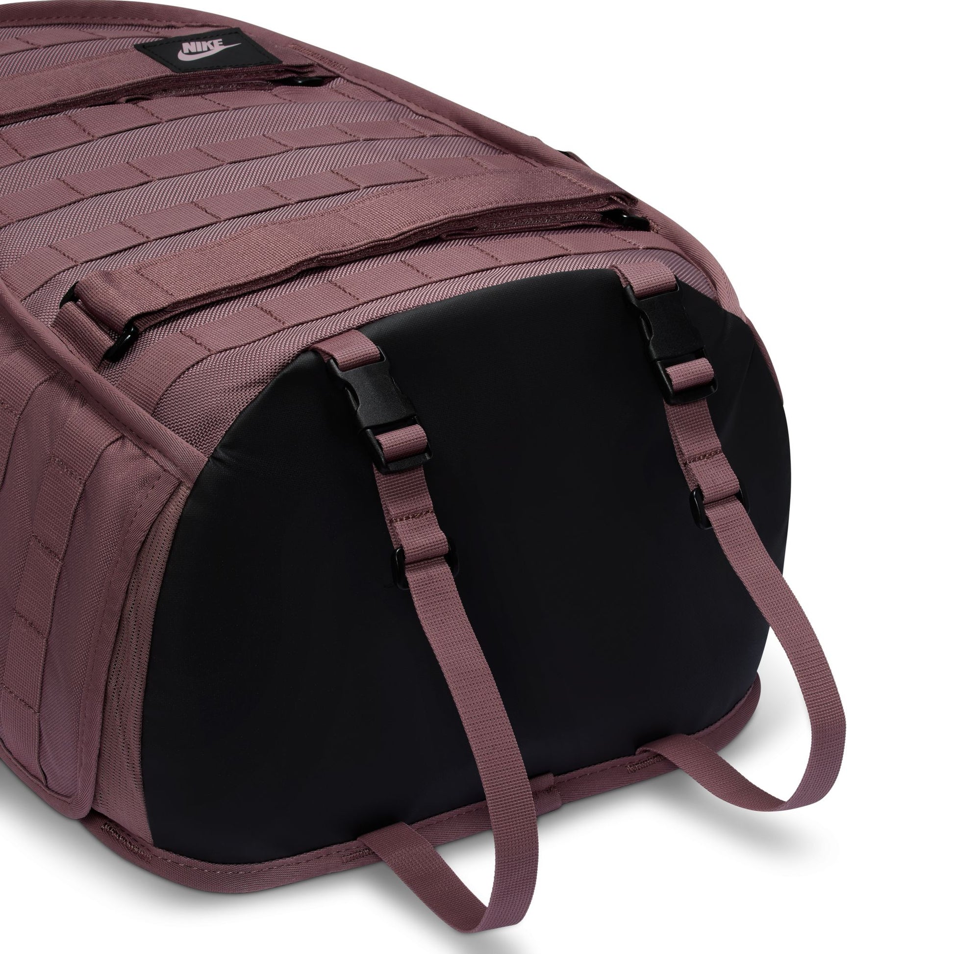 Maroon backpack with black interior on a white background