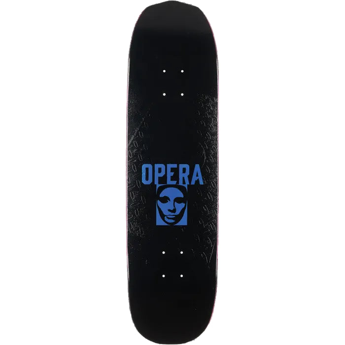Black skateboard deck with 'Opera' logo on a white background
