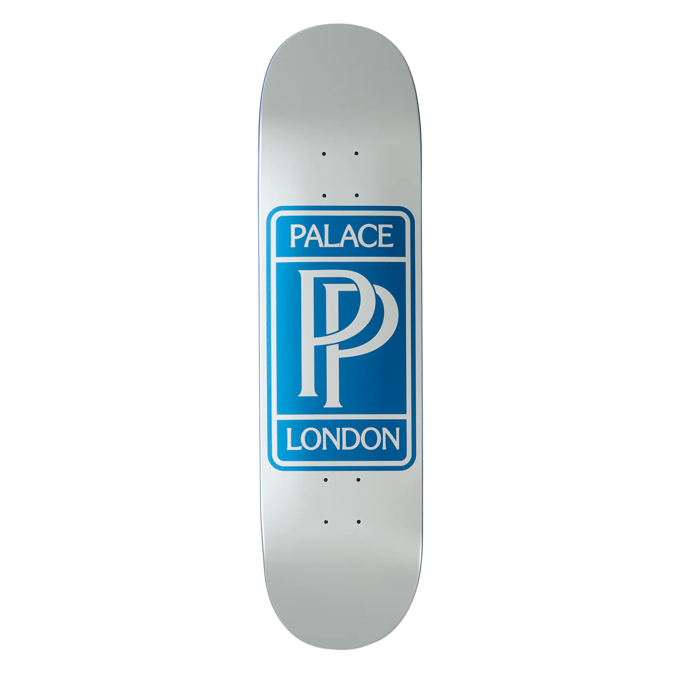 Skateboard deck with Palace London logo on a white background