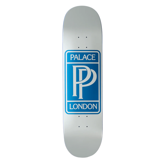 Skateboard deck with Palace London logo on a white background