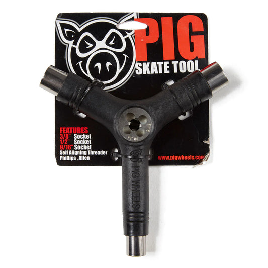 Pig Skateboard Tool Tri Socket Threader Black