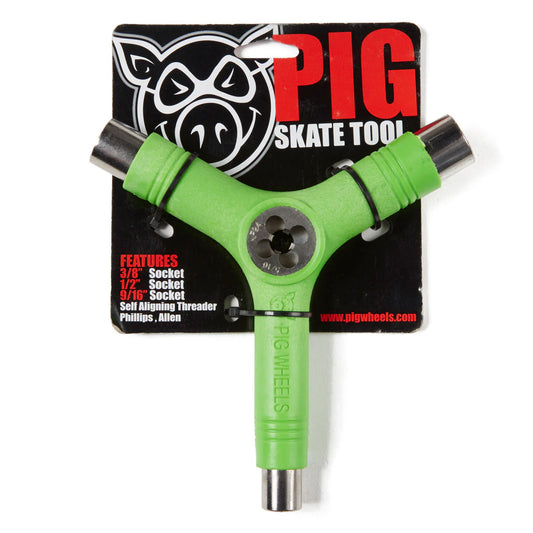 Pig Skateboard Tool Tri Socket Threader Neon Green