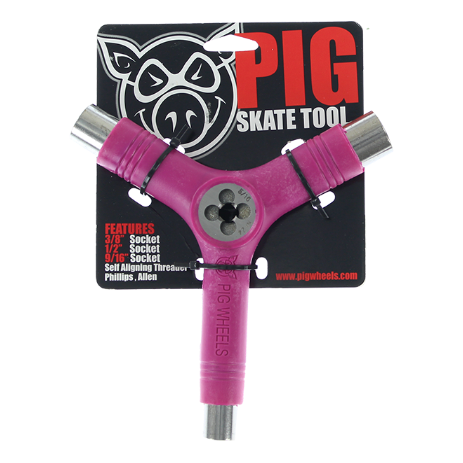 Pig Skateboard Tool Tri Socket Threader Neon Pink