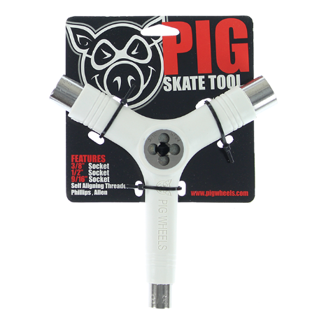 Pig Skateboard Tool Tri Socket Threader White