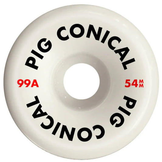 White wheel with 'Pig Conical' branding and specifications on a white background