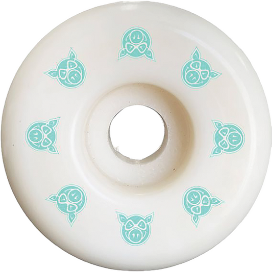 White wheel with turquoise symbols on a white background
