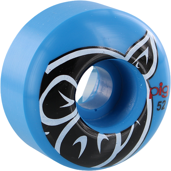 Blue skateboard wheel with black and white design on a white background