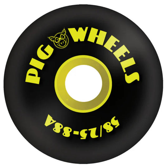 Black wheel with yellow text and design on a white background