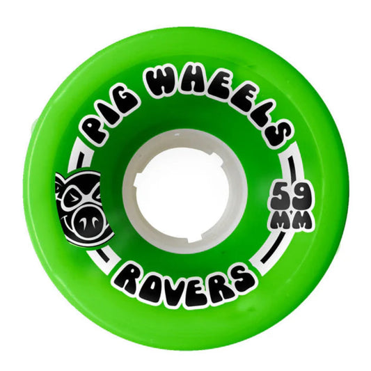 Green wheel with 'Pig Wheels Rovers' branding on a white background