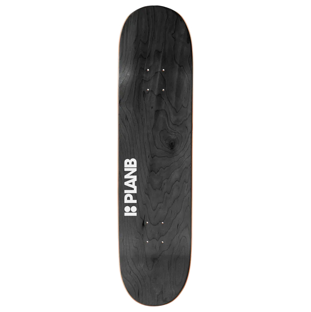 Black skateboard deck with 'PLANB' logo on a white background