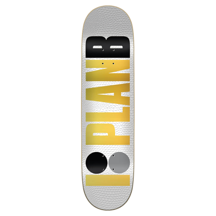 Skateboard deck with 'PLAN B' logo on a white background