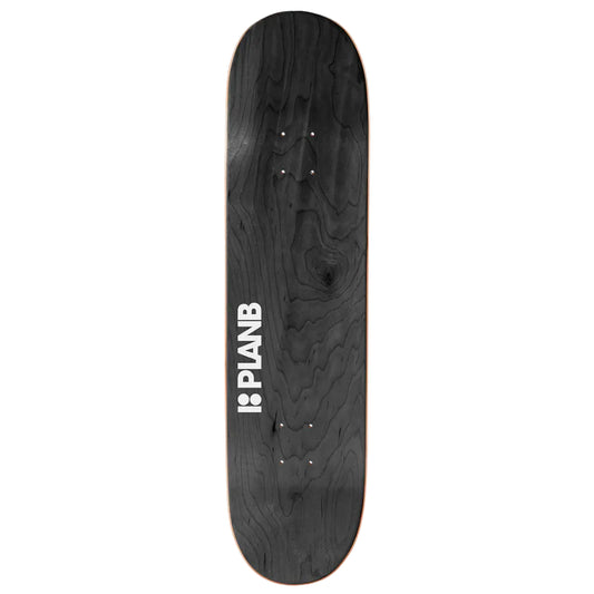 Black skateboard deck with 'PLANB' logo on a white background