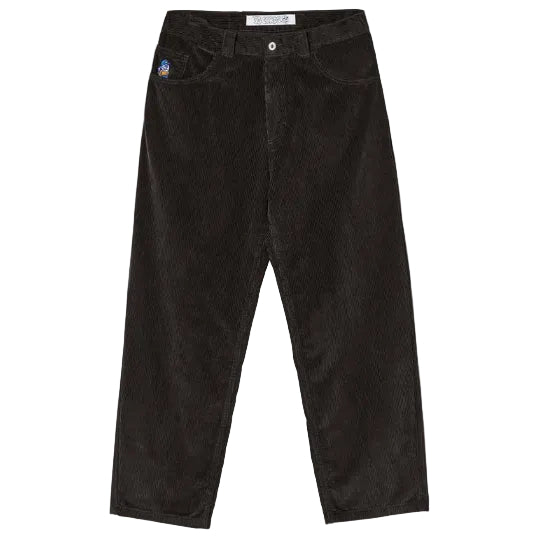 Black corduroy pants on a white background