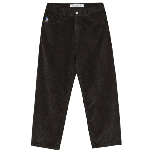 Black corduroy pants on a white background