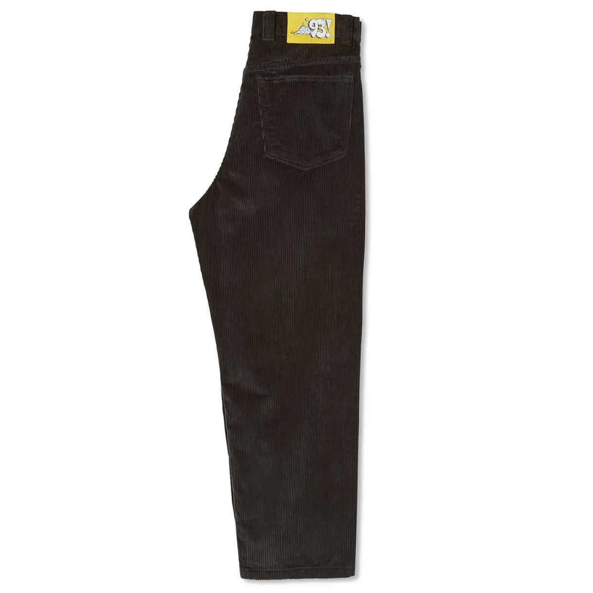 Brown pants with a brand label on a white background