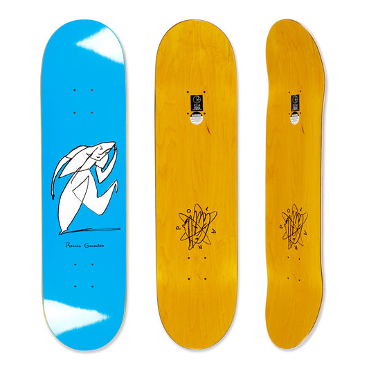Three skateboard decks displayed side by side on a white background.