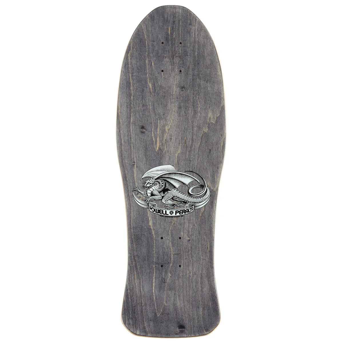 Skateboard deck with a logo on a white background