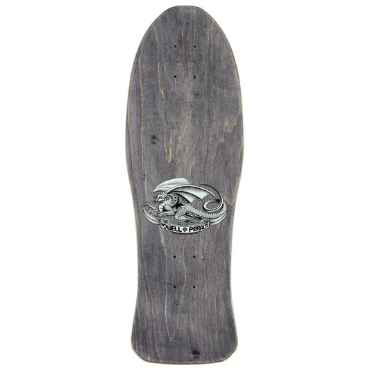 Skateboard deck with a logo on a white background