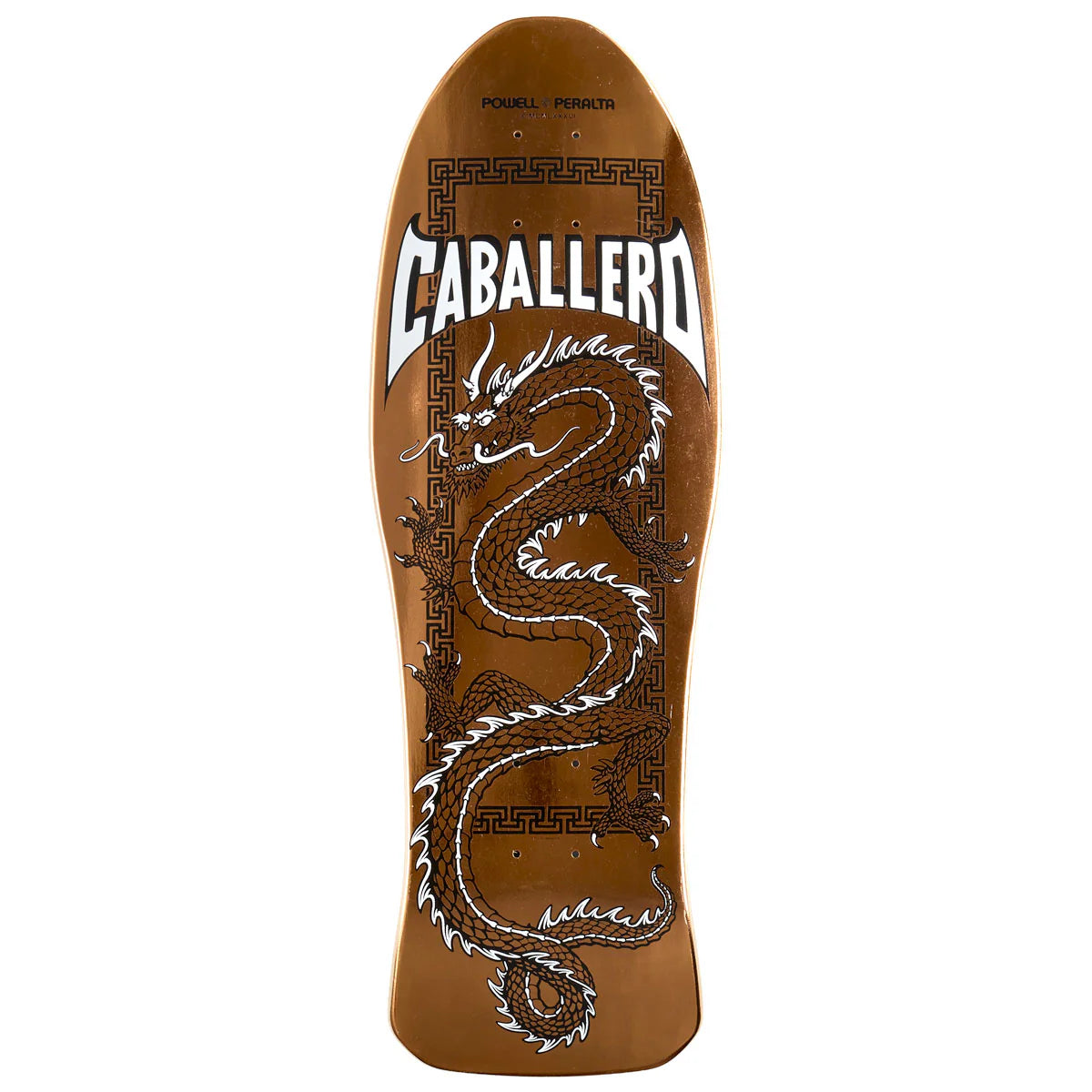 Brown skateboard deck with snake design and 'Caballero' branding on a white background