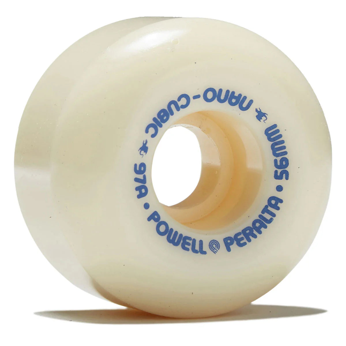 Skateboard wheel with Powell Peralta branding on a white background