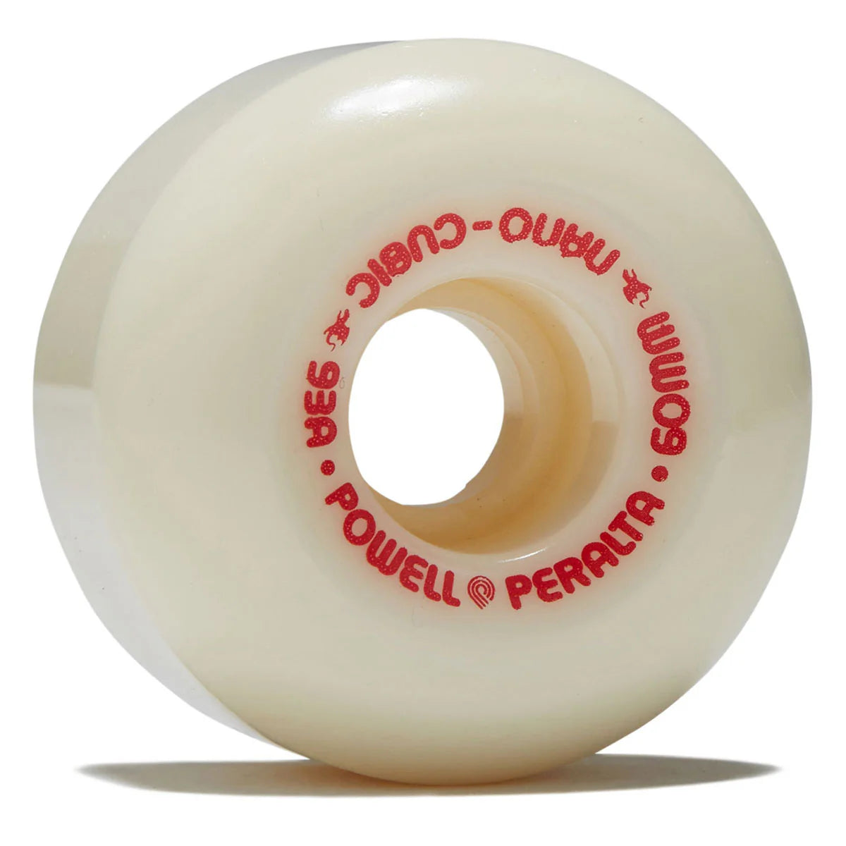 Skateboard wheel with Powell Peralta branding on a white background